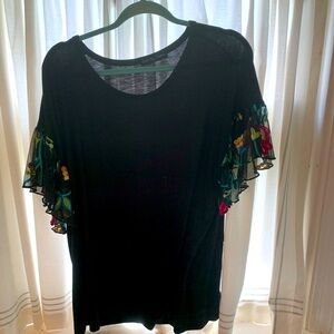 Flutter Sleeve Black Blouse